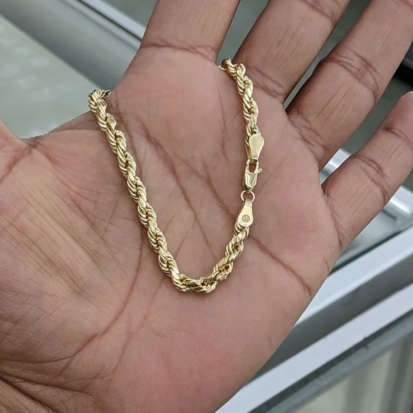 14kt Real Gold Rope Bracelet 5mm 8 Inch - Picture 2 of 9